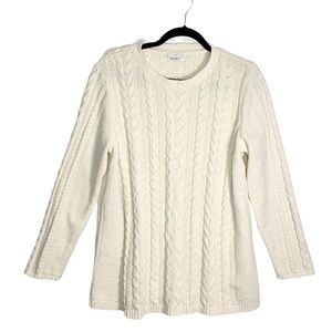 J Jill Bone White Chenille Cable Knit Pullover Cozy Fall Sweater